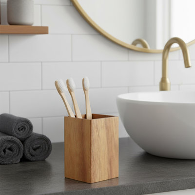 Wood Acacia Bath Tumbler Cup Toothbrush Holder