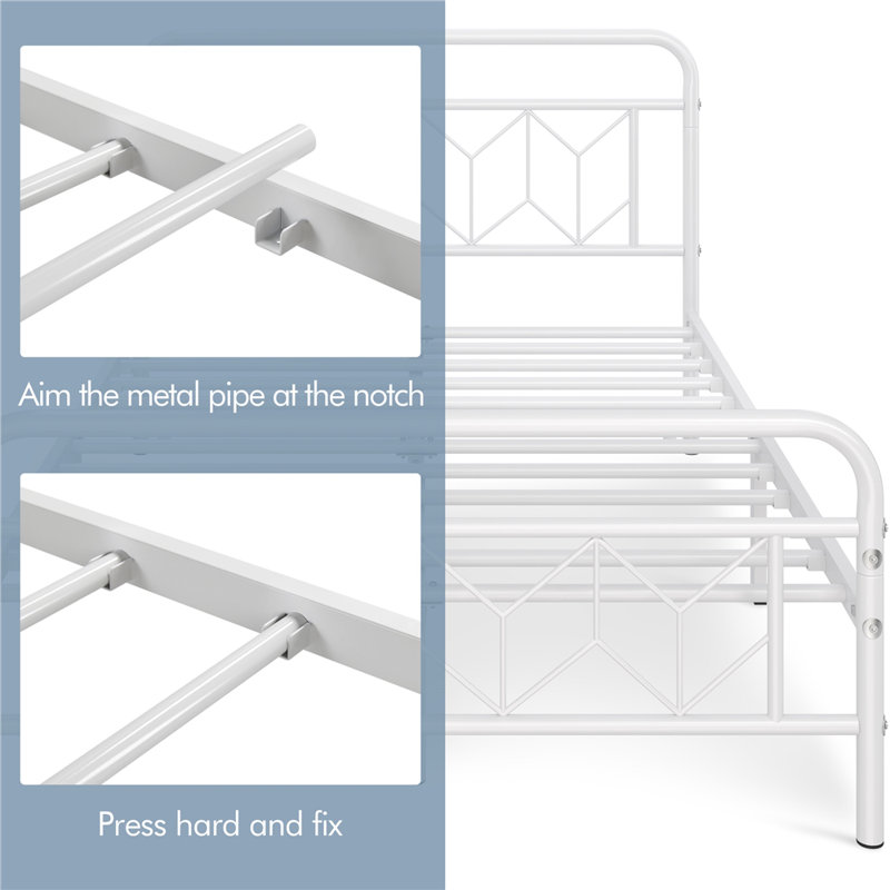 White Queen Metal Platform Bed Frame with Headboard