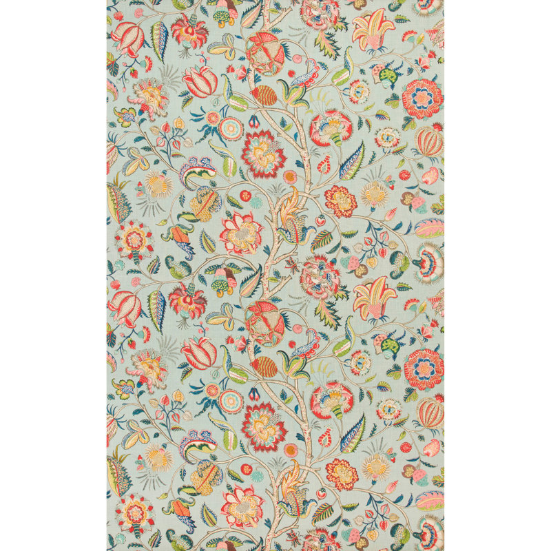 Maisonnette Aravali 100% Linen Fabric, Aqua/Rose