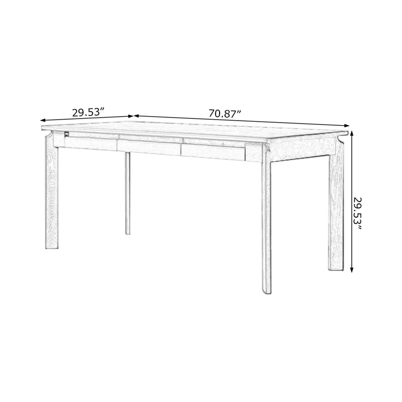 Bureau rectangulaire noir en bois massif avec 3 tiroirs, H 29,53 po x l 70,87 po x P 29,53 po
