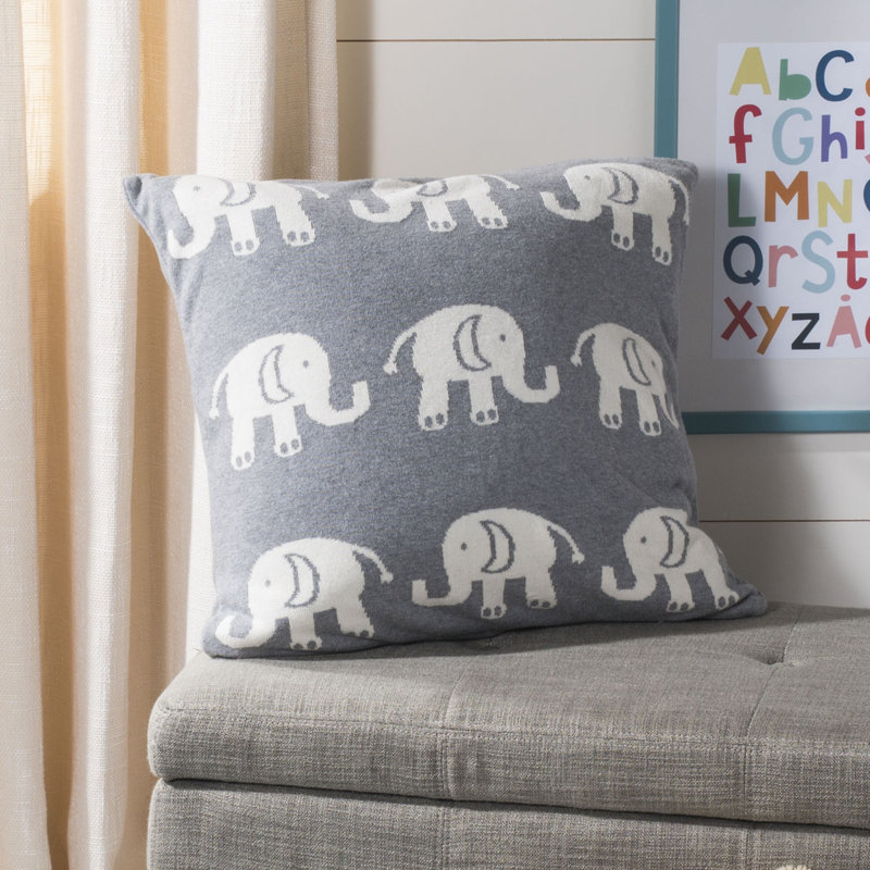 Elliot Light Grey and Natural Knit Elephant Pillow 20" x 20"