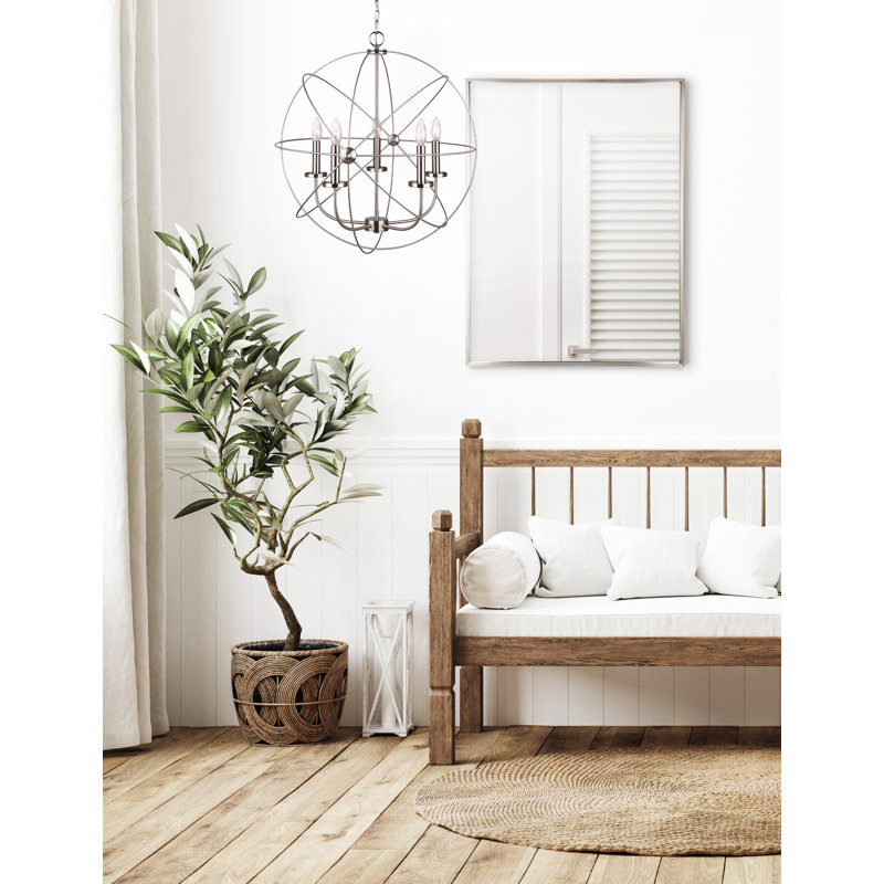 5 - Light Dimmable Globe Chandelier, Brushed Nickel