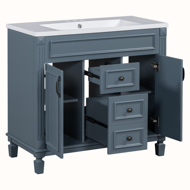 Dushaj 35.9'' Single Bathroom Vanity with Resin Top, Blue