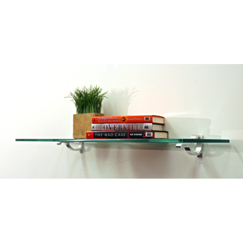 Dasheika Glass Bracket Shelf, Black, 42" W x 12" D