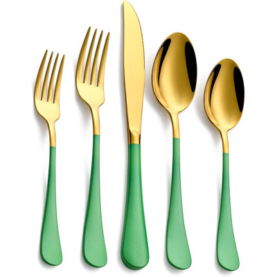 20-Pieces Gold Stainless Steel Green Handle Flatware Set