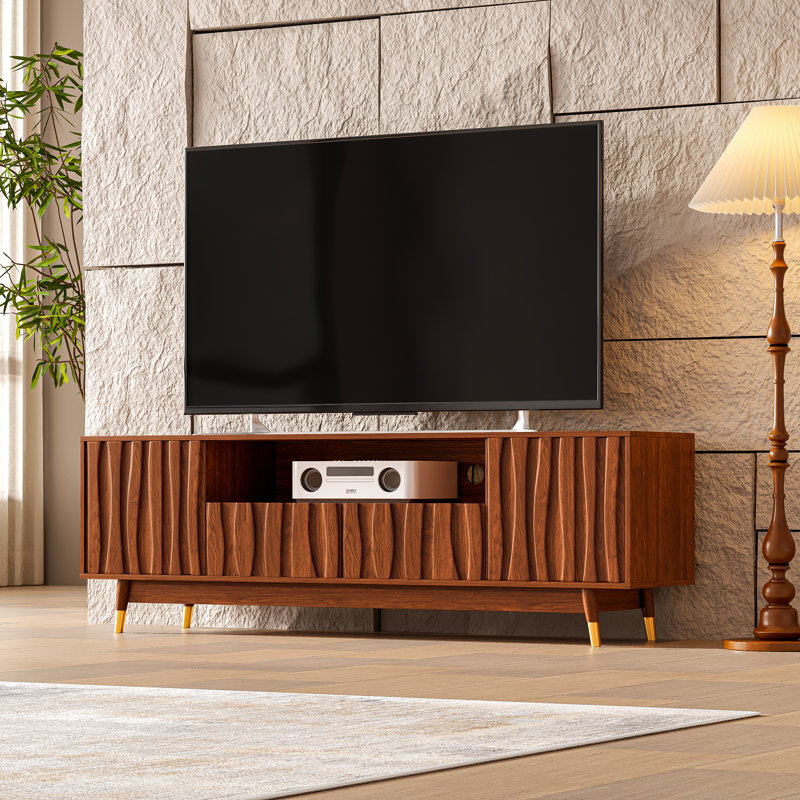 66'' Brown Walnut Finish TV Stand For 48/55/65 Inch TVs, Mid Century Modern Wood Media Console Entertainment Center With 2 Drawers And 2 Cabinets For Living Room Bedroom