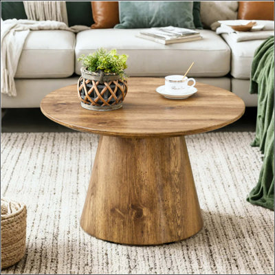 Table basse ronde en panneau de fibres à densité moyenne, texture de grain de bois naturel, surface de grain de bois exquise, plateau de table flexible assorti.