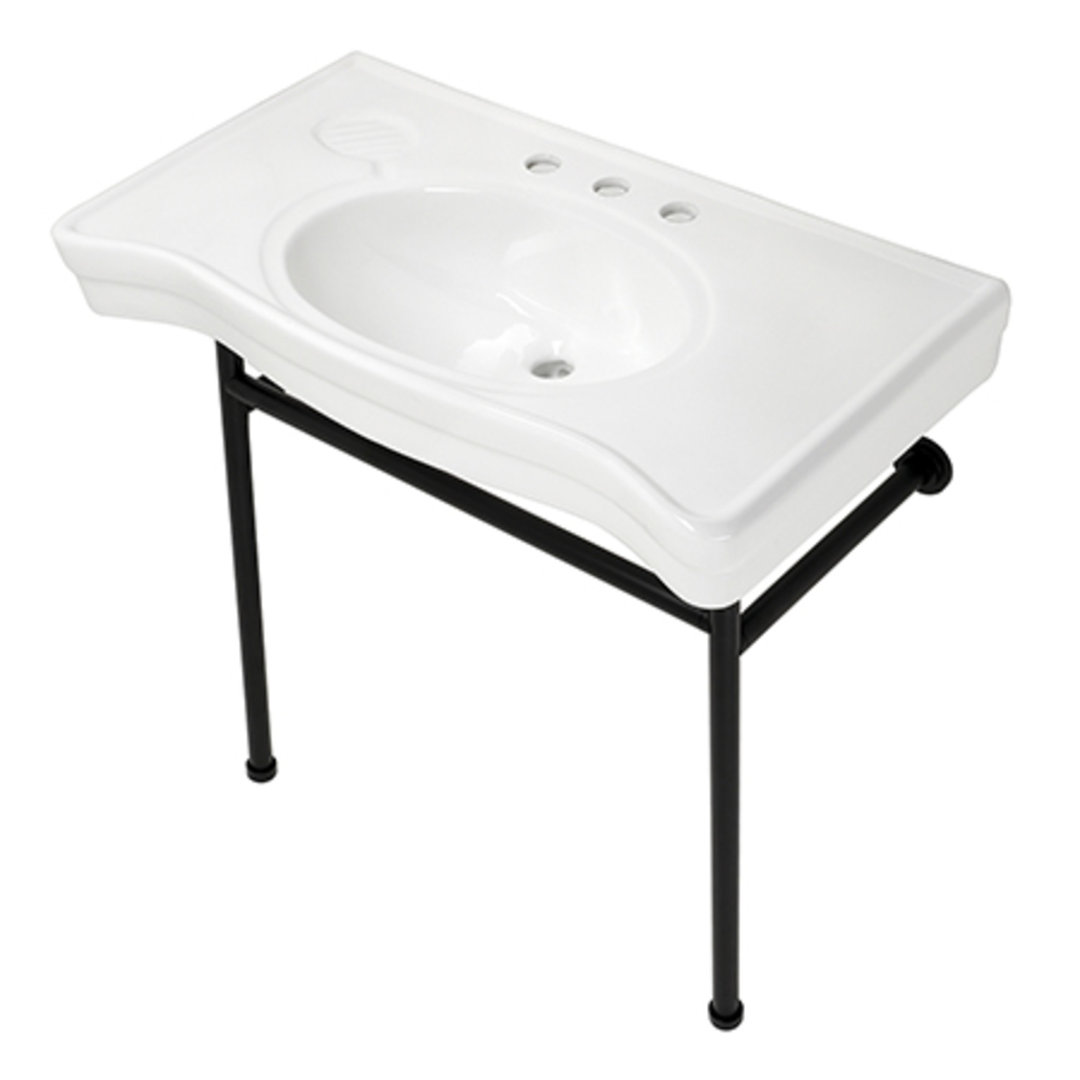 Kingston Brass Bristol 36-Inch Ceramic Console Sink with Stainless Steel Legs (8-Inch, 3-Hole) Kingston Brass Sink 