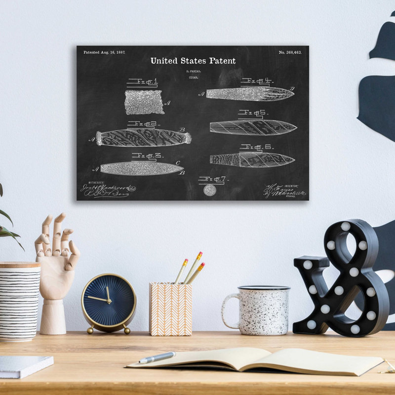 «Cigar Blueprint Vernis tableau noir», art mural en verre acrylique, H 12 po x l 16 po x P 0,13 po