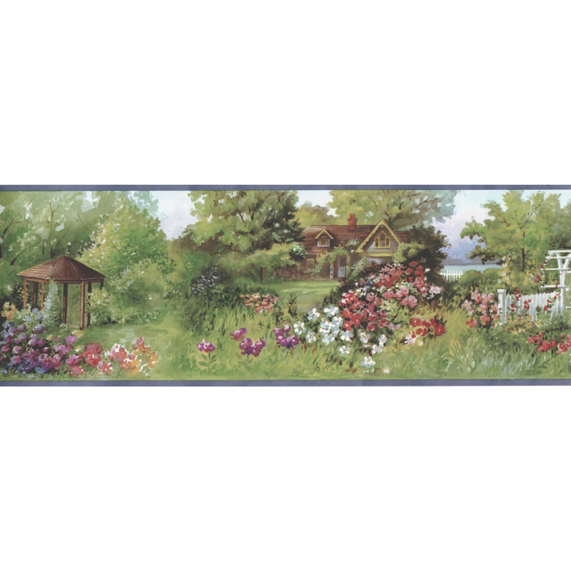 Cottage Garden Wallpaper Border - 15' L x 6" W, Green/Yellow