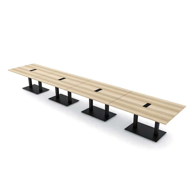 Table de conférence rectangulaire avec base en métal double | Unité électrique, Noir mat, L 240 po x l 48 po