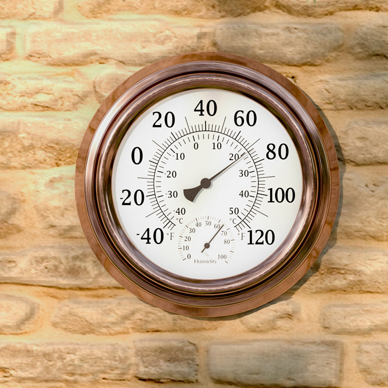 8-Inch Wall Thermometer - Decorative Indoor and Outdoor Temperature and Hygrometer Gauge, Copper