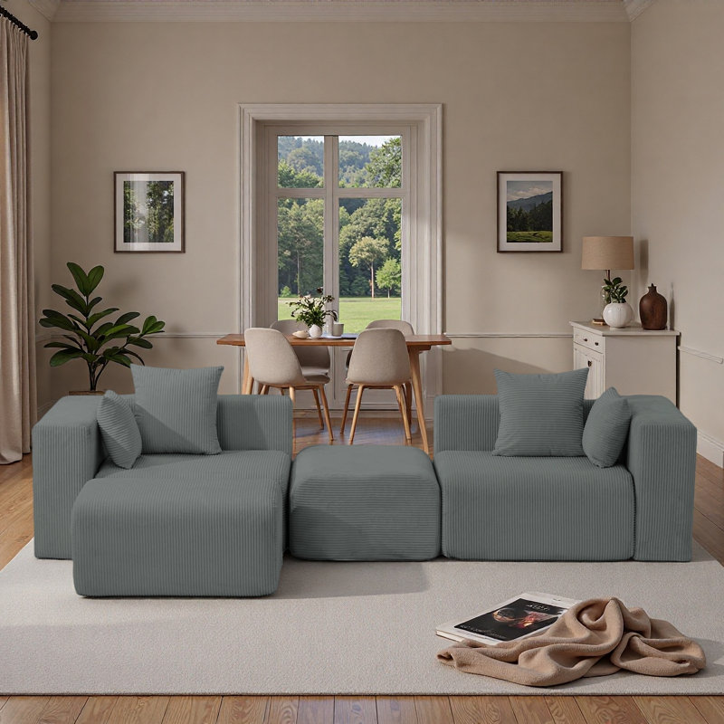 Boneless Cloud Sectional Couch In Two Boxes, Compressed Modular Sectional Sofa With Deep Seat, Gray Polyester