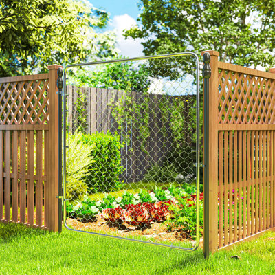 Chain Link Fence Gate, Galvanized Steel Garden Gate, Silver