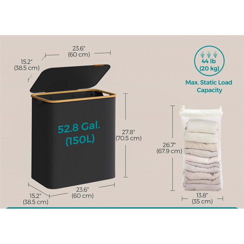 Bhargava Laundry Hamper with Handles, 70 x 60 x 38, Black