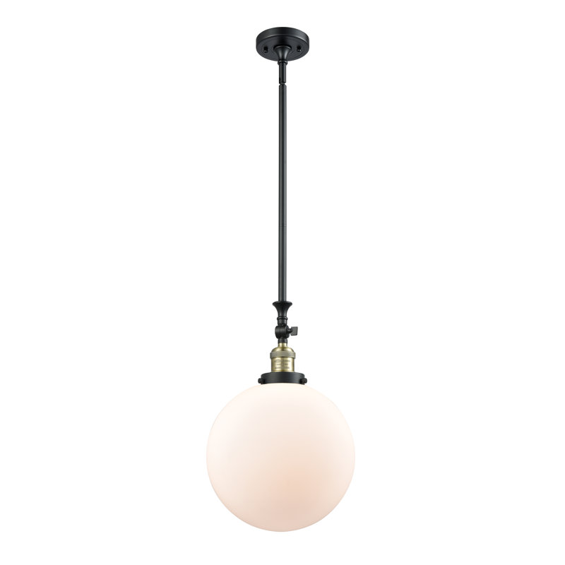 Luminaire suspendu sphère 1 lumière Clermont, Blanc mat, Ampoule non incluse, Laiton antique noir