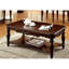 Table basse 3 pièces au design traditionnel avec pieds tournés, tablette ouverte et bois massif teinté cerisier pour le salon