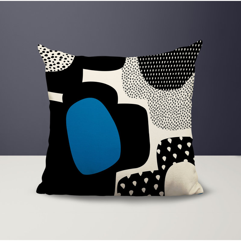 Coussin carré intérieur / extérieur pia, H 17 po x l 17 po, Turquoise / noir / blanc cassé