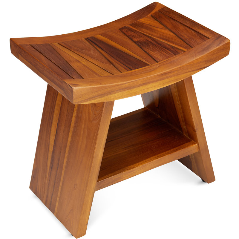 TeakCraft 18" Water Resistant Teak Shower Stool with Shelf