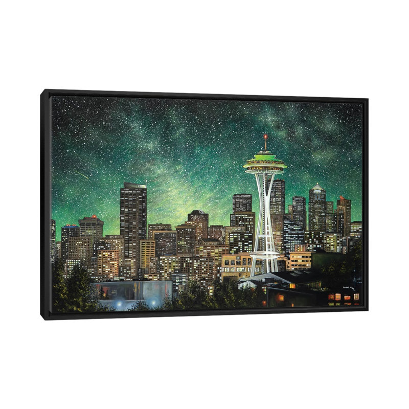 Green Seattle by ColorByFeliks - Print on Canvas, Black Framed, 101.6 cm H x 66.04 cm W
