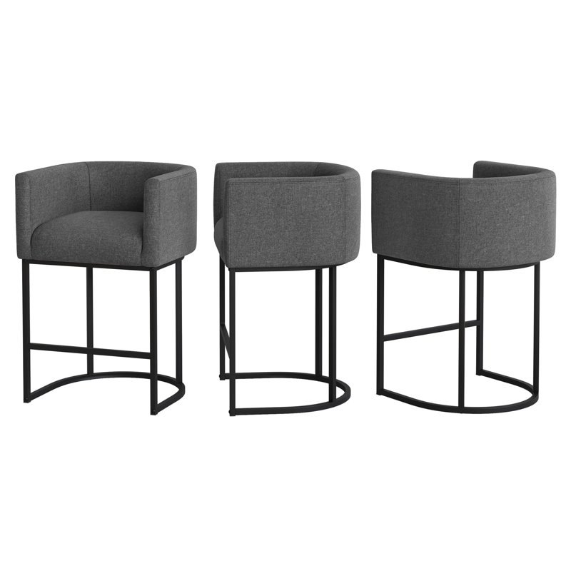 Upholstered Counter Stool, Carbon Gray Linen/ Black Frame