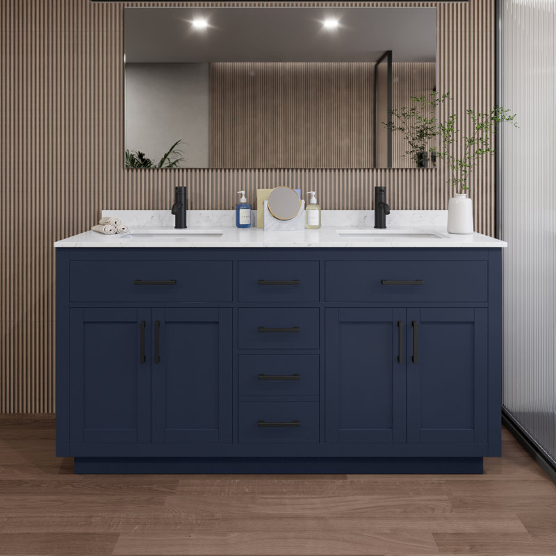 Beckett TK 66'' W Double Vanity, Dark Gray, Brushed Nickel, White Cultured Marble