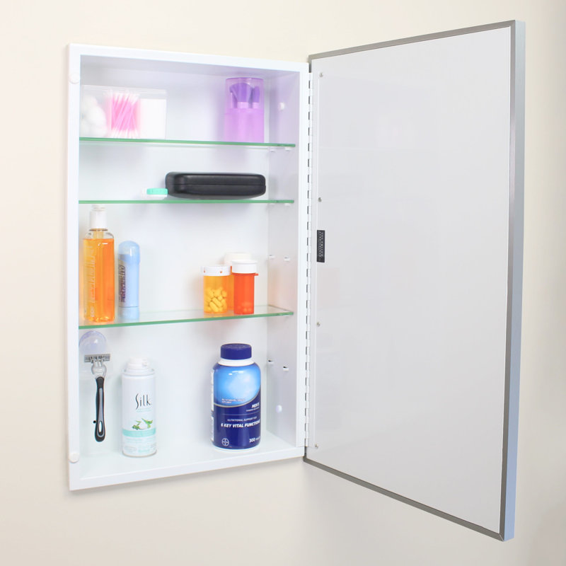 Parker Metro Metal Framed Rectangle Recessed Bathroom Medicine Cabinet, Floating Mirror, in-Wall Opening, Powder-coated Steel, Adjustable Glass Shelves, Magnet Close