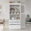 Garde-manger élégant de style shaker Eltera de 78 pouces avec portes en verre et surface rabattable-121788042