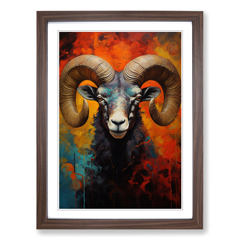 Ram Sheep Expressionism - Framed Print, Walnut , 46cm H x 34cm W x 2cm D