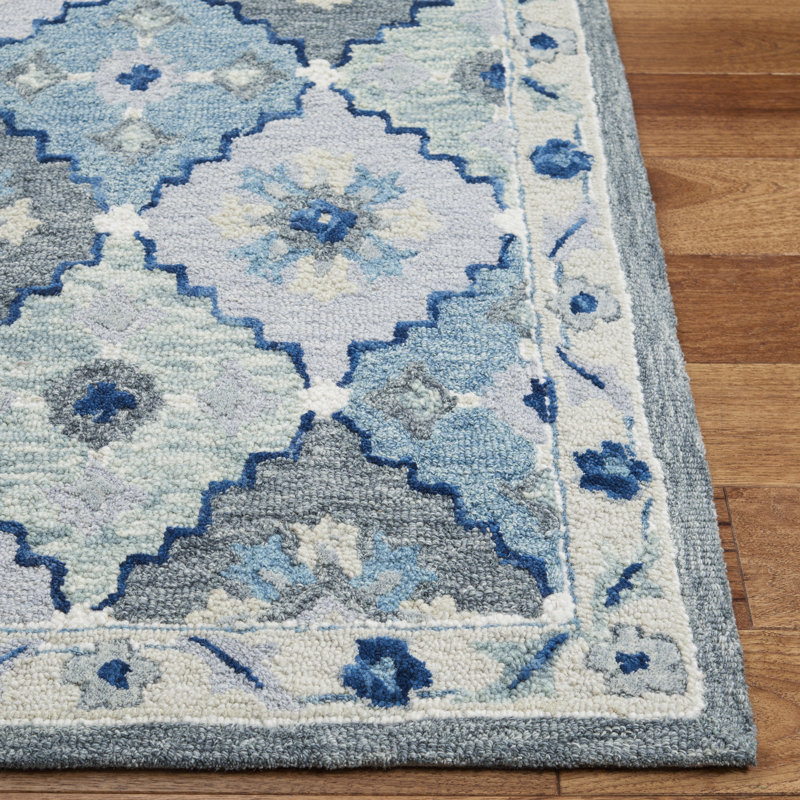 Tapis bleu en laine touffeté à la main Digit, Rectangle 3 pi x 5 pi