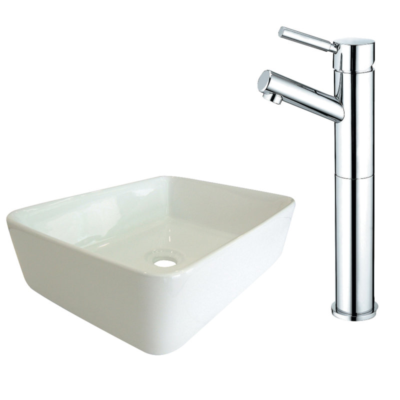 Lavabo de salle de bain carré en céramique avec robinet