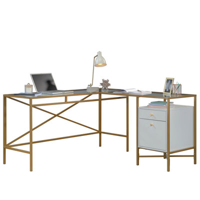 Bureau en L, finition blanche