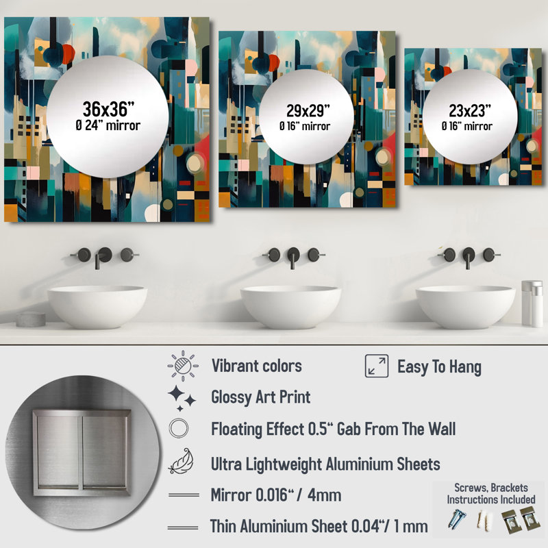 Persaus - Miroir abstrait mural carré pour chambre à coucher, 23 po x 23 po