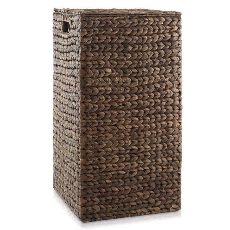 Casafield Laundry Hamper with Lid, 1-Section Square Water Hyacinth Laundry Basket, Brown