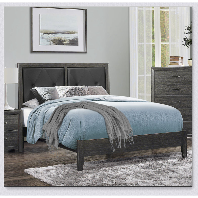 Tête de lit tapissier en similicuir capitonné à boutons gris foncé, Double