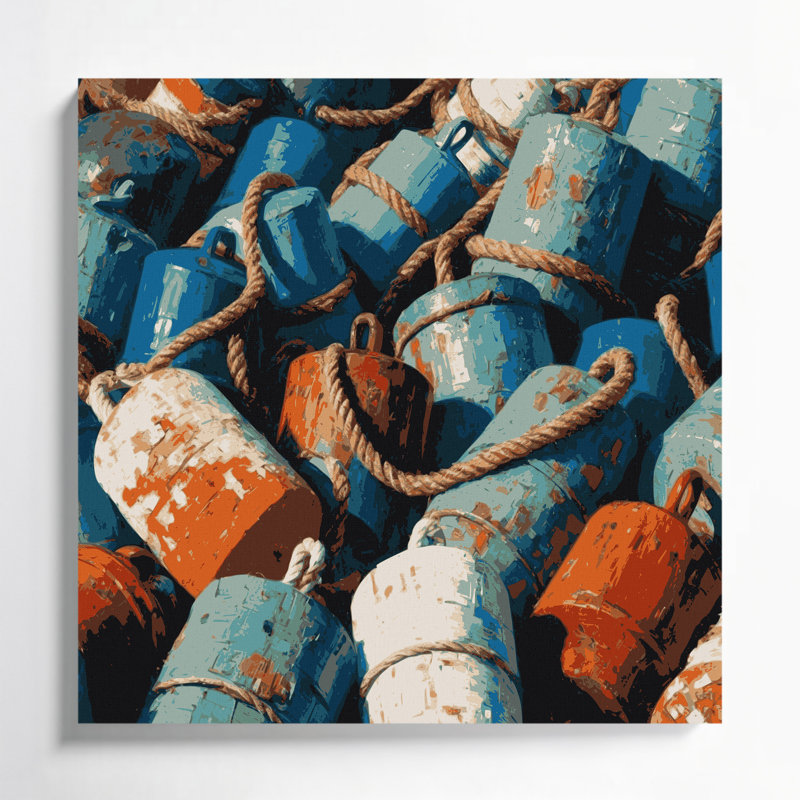 Art mural sur toile, "Bouées nautiques grises", H 8 po x l 8 po