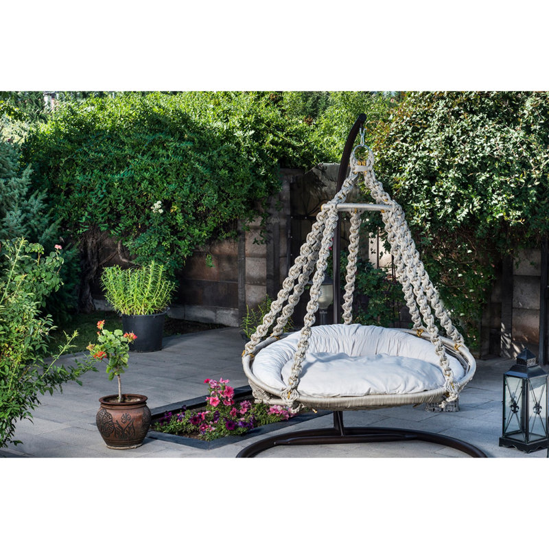 Englewood Swing Chair with Stand, Cream, Beige