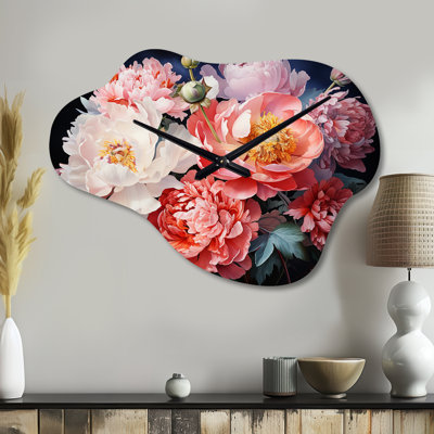 China Art Peony Bouquet - China Art Asymmetrical Metal Wall Clock, Pink Cloud Wall Clock Print