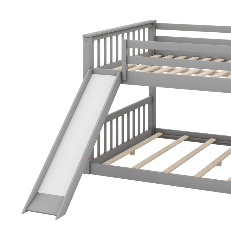 Lit double superposé double avec glissière transformable et échelle d'escalade, gris