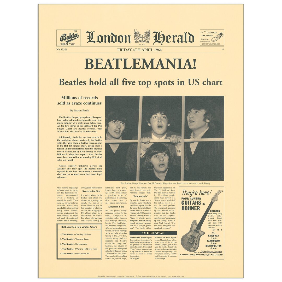 Paneel „Beatlemania“ von The Vintage Collection, Retro-Werbung