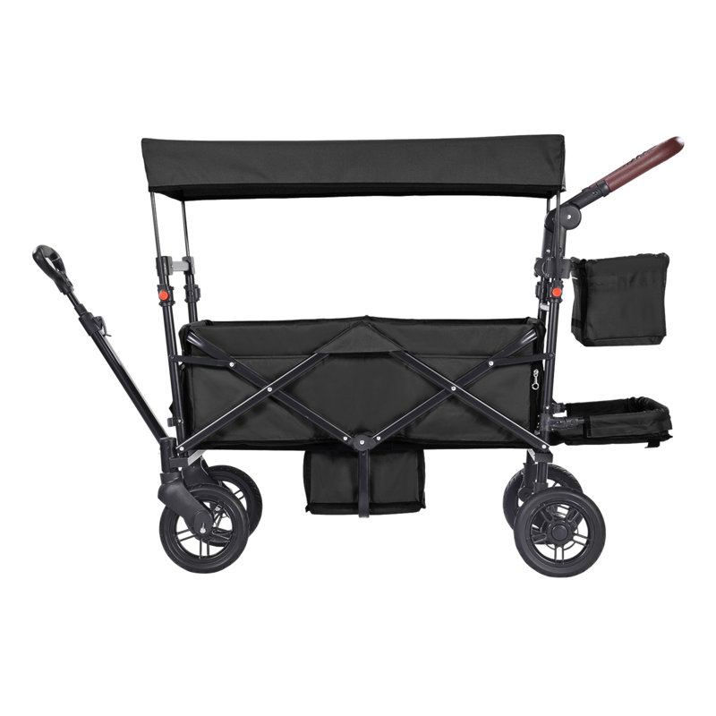 Poussette Wagon pour 2 enfants, poussette pliable quadruple avec poignée réglable, auvent amovible pour harnais, 4 roues avec freins, poussette tandem multifonctionnelle pour le camping