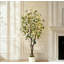 Grand arbre d'eucalyptus artificiel de 5 pi / 6 pi / 7 pi, grande plante de plancher en soie artificielle avec jardinière blanche pour le salon, le bureau et l'entrée-133343466
