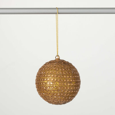 4" Christmas Jeweled Gold Ball Ornament, Gold
