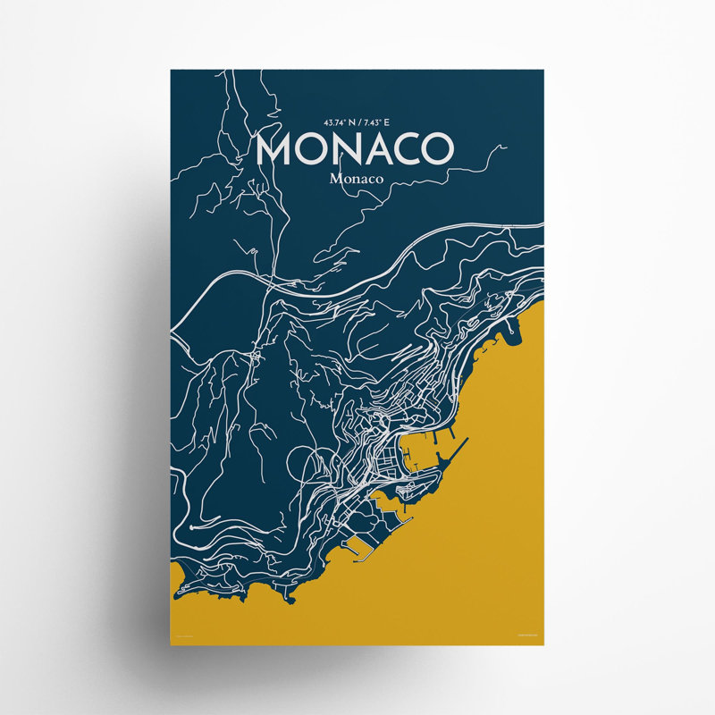 Monaco City Map In Amuse - No Frame Print, 17cm H x 11cm W x 0.05cm D