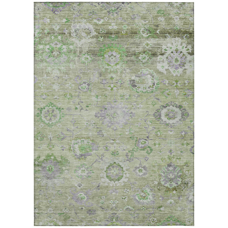 Sofia Green Washable Indoor-Outdoor Rug - , 2'6" x 3'10"
