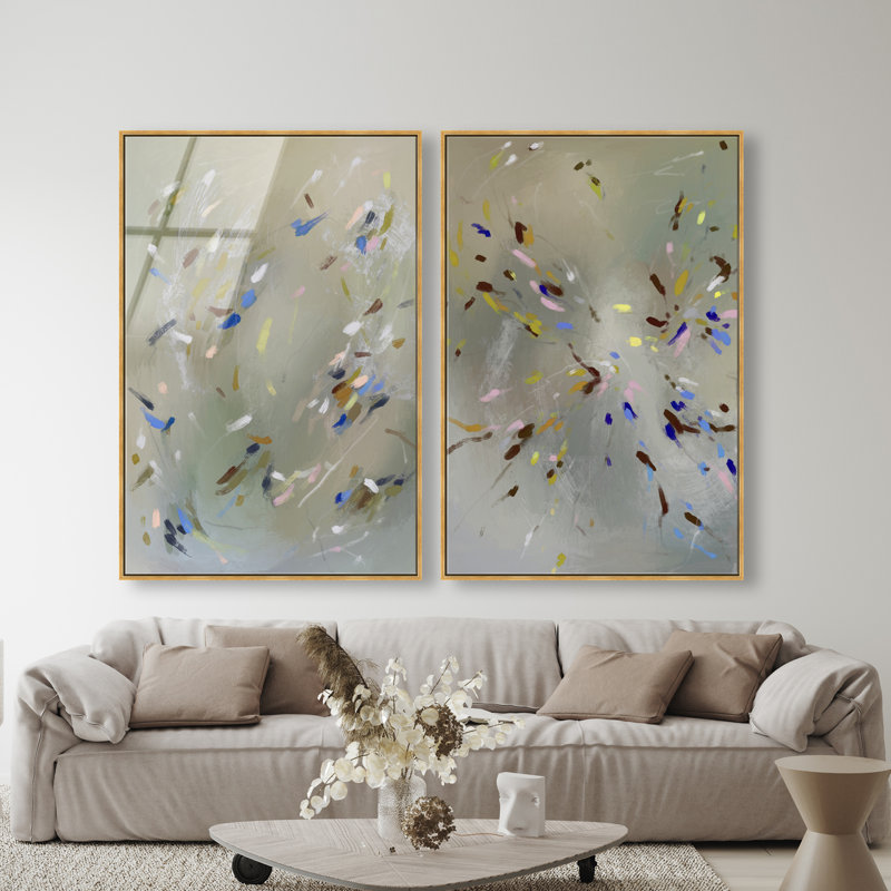 Spontaneous Traces Set Set by Oliver Gal, 74"H x 50"W, Gold Floater Frame