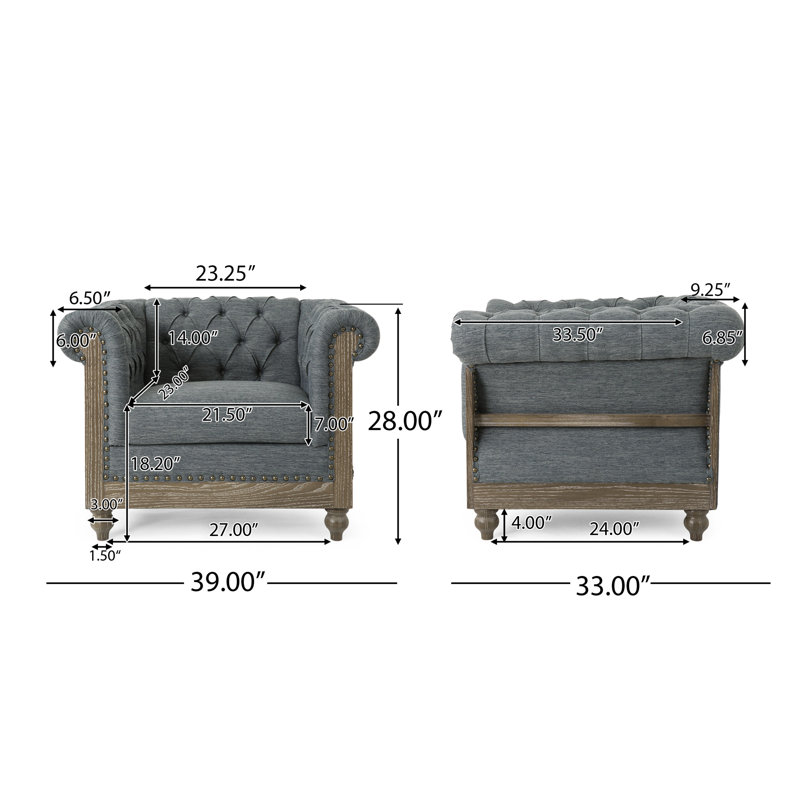 Anduin Upholstered Chesterfield Chair, Charcoal Polyester