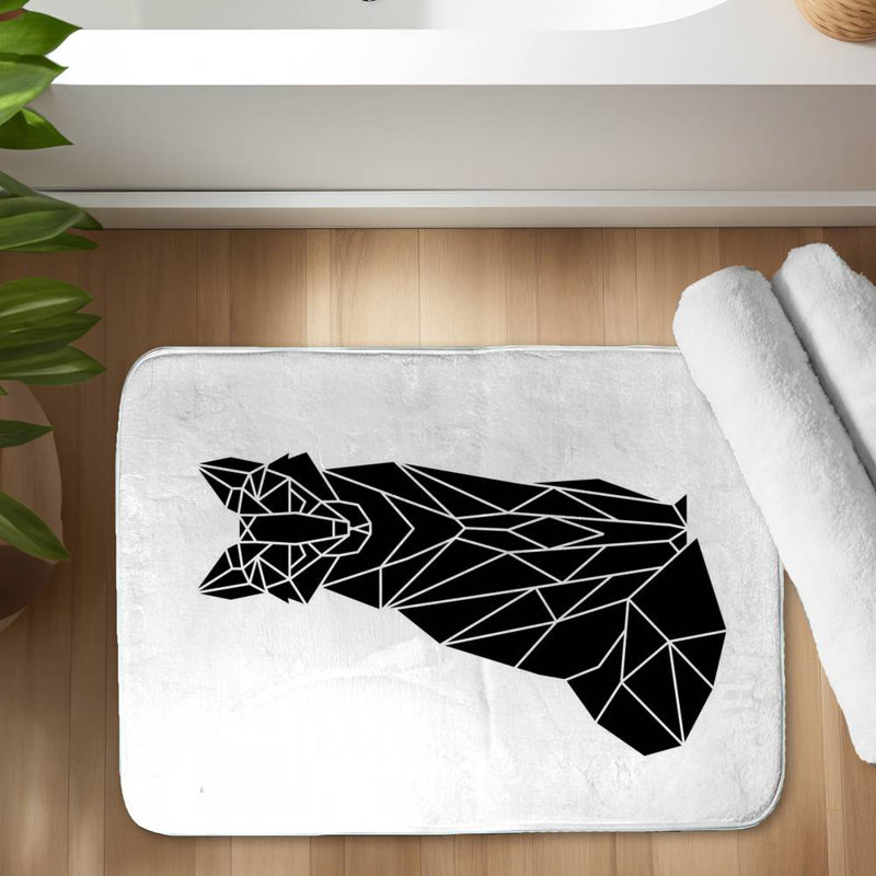 Geometric fox Bath Mat with Non-Slip Backing - Quick Dry Memory Foam Bathroom Rug - Absorbent - Modern Plush Spa-Style - Machine Washable