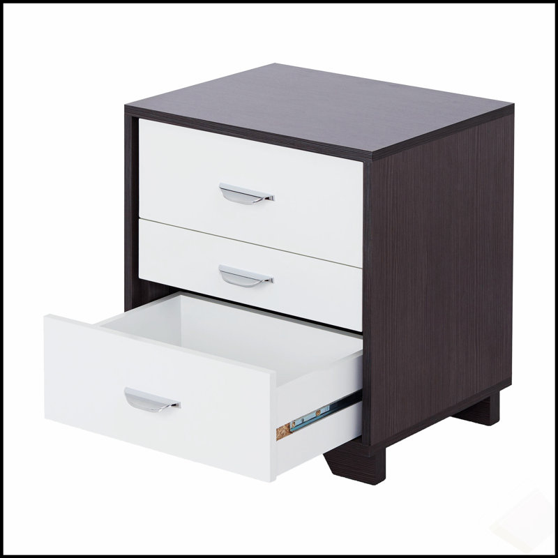 Table d'appoint rectangulaire blanche et noire à 3 tiroirs avec rangement spacieux et design polyvalent pour les intérieurs modernes