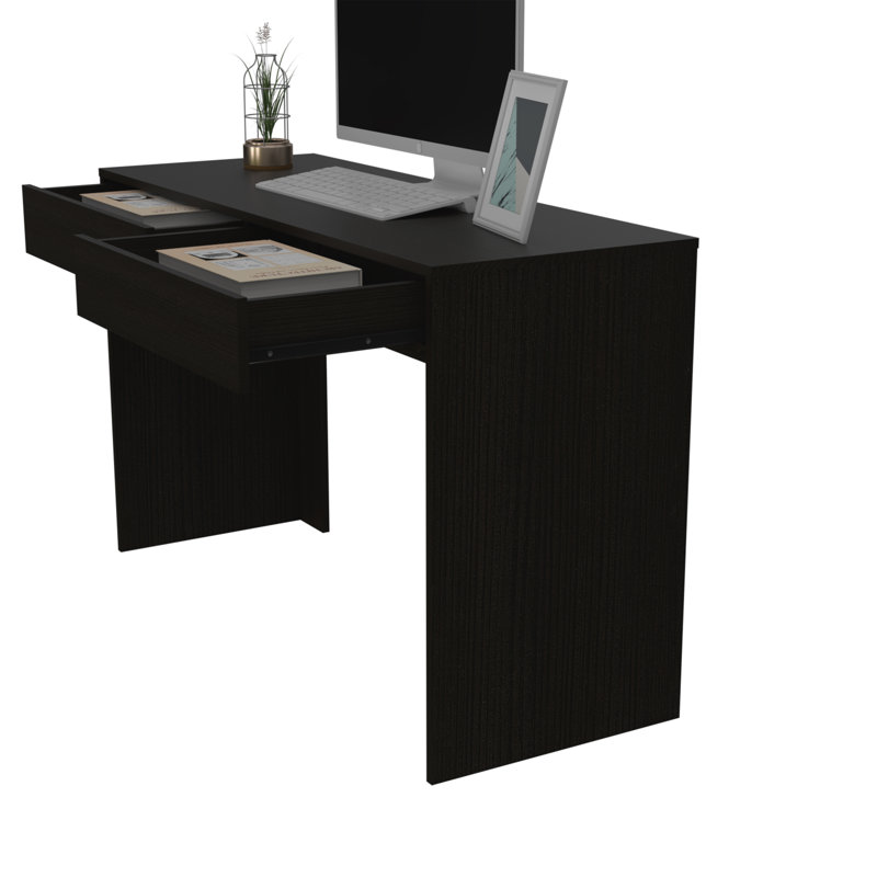 Oslo Computer Desk with Two Drawers and Storage, Black Wenge
